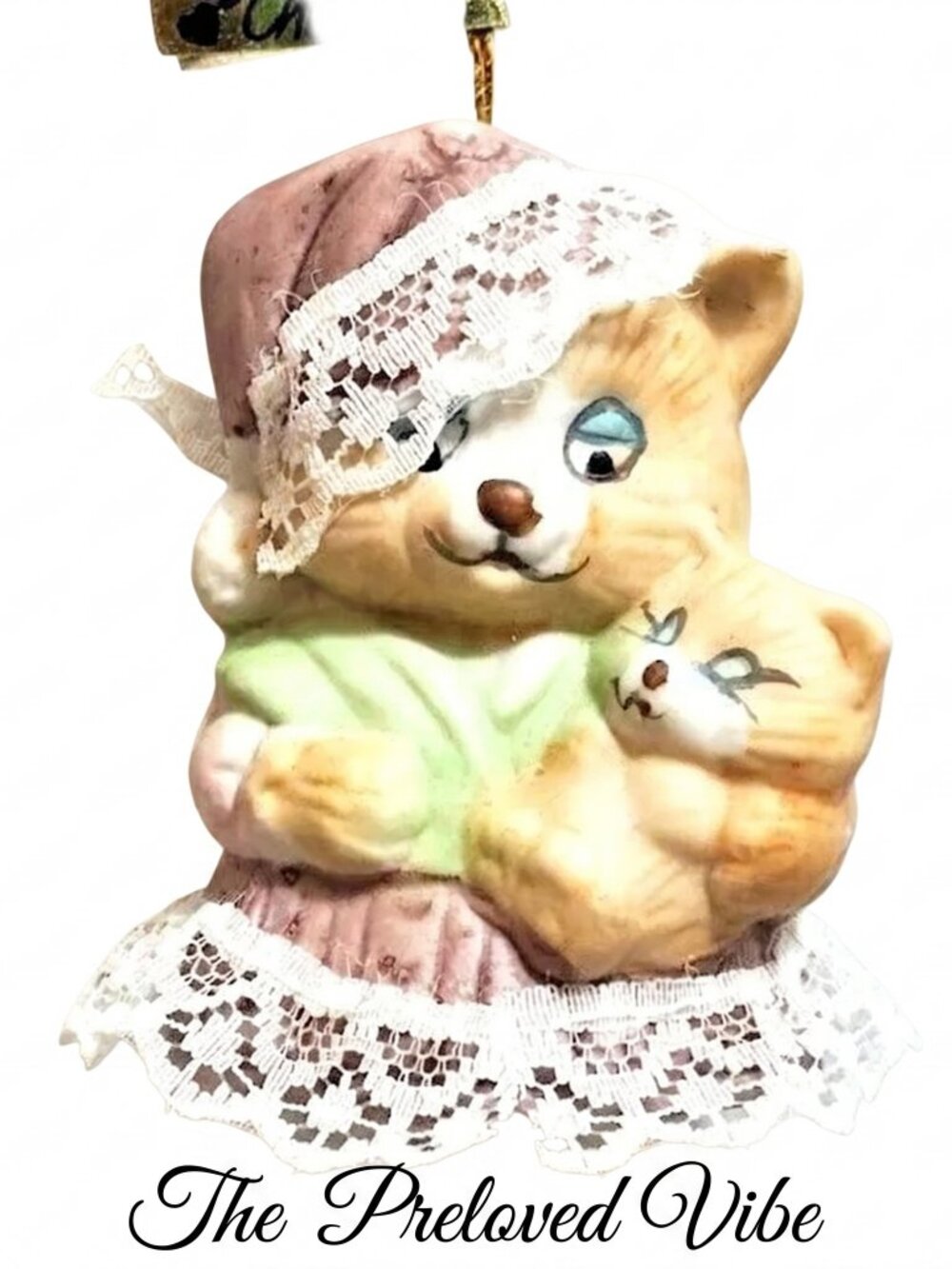 VTG Jasco Bisque Porcelain Caring Critter Chimers Bell Mommy & Baby Mouse